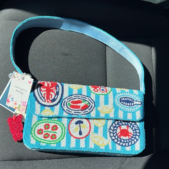 Marshalls Handbags - Marshalls Beaded Shoulder Bag in Turquoise with Multicolor Accents